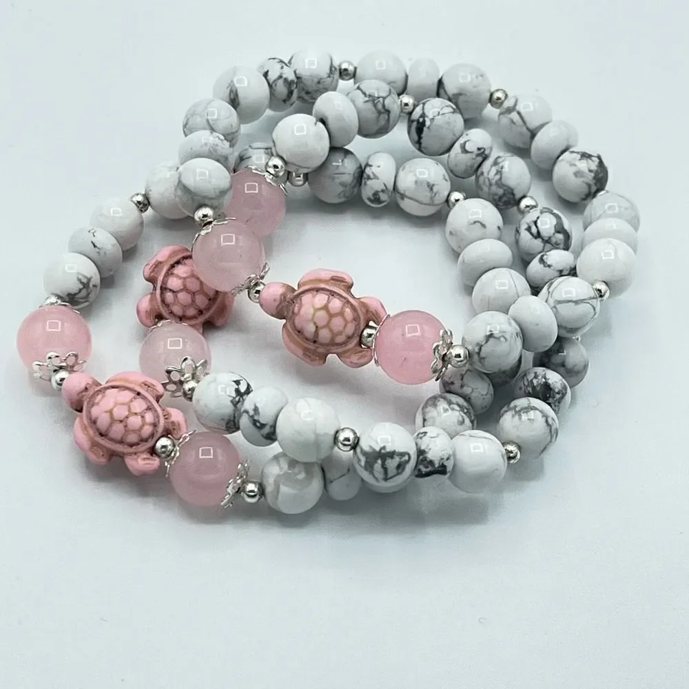 Crystal beaded stretch bracelet ONE NEW rose quartz howlite turtle reiki meditat